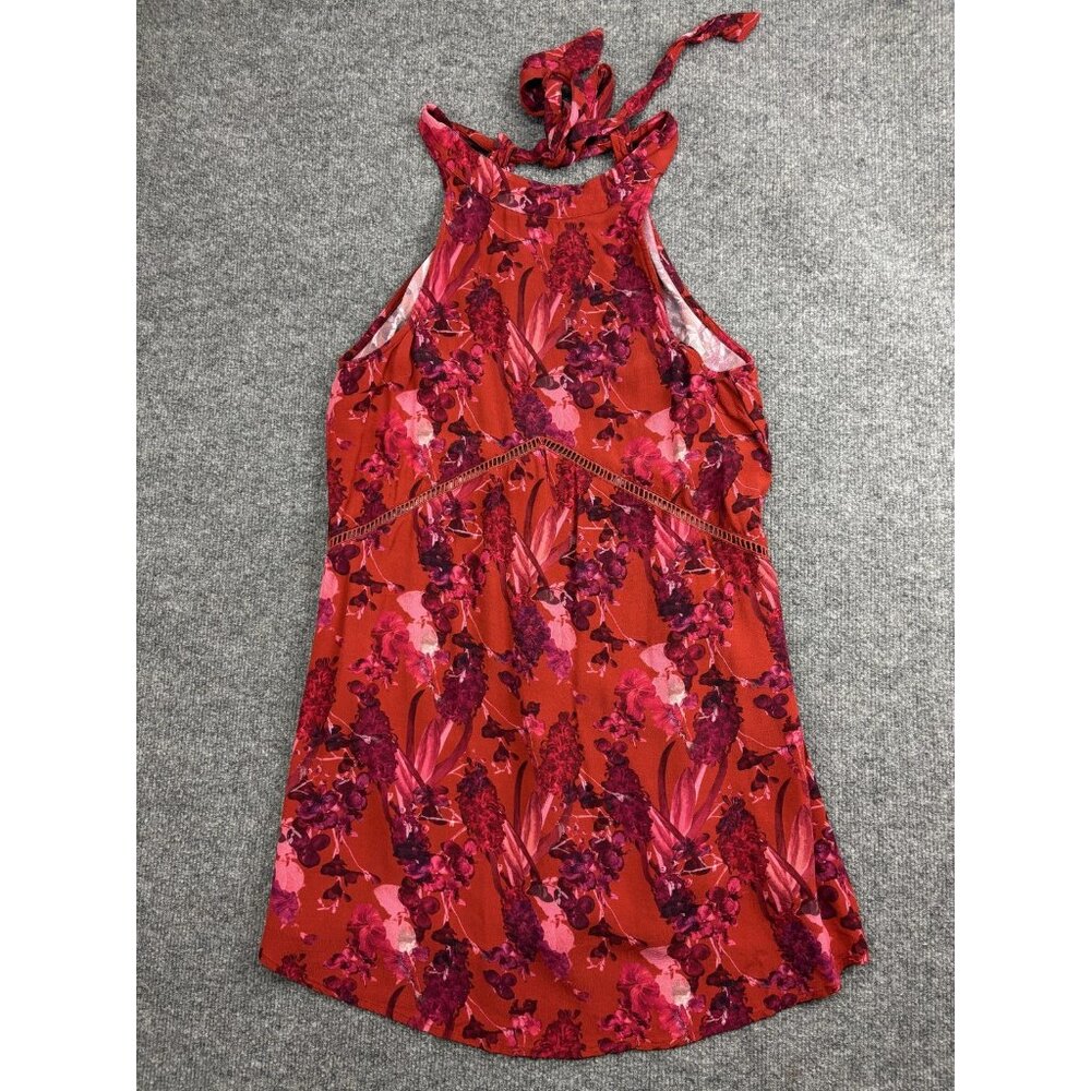 Beach Riot Dress Womens Small Red Pink Floral Halter‎ Tie Neck Open Back Rayon